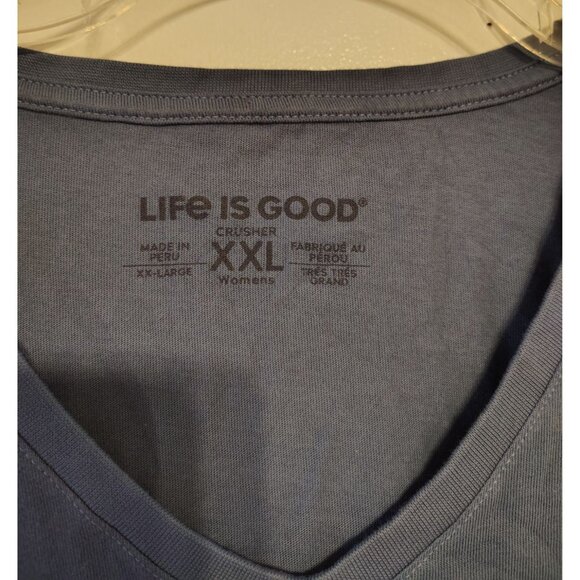 Life is Good XXL Daisy Flower V-Neck Long Sleeve Tee, Blue Gray Water Droplets - Picture 3 of 4